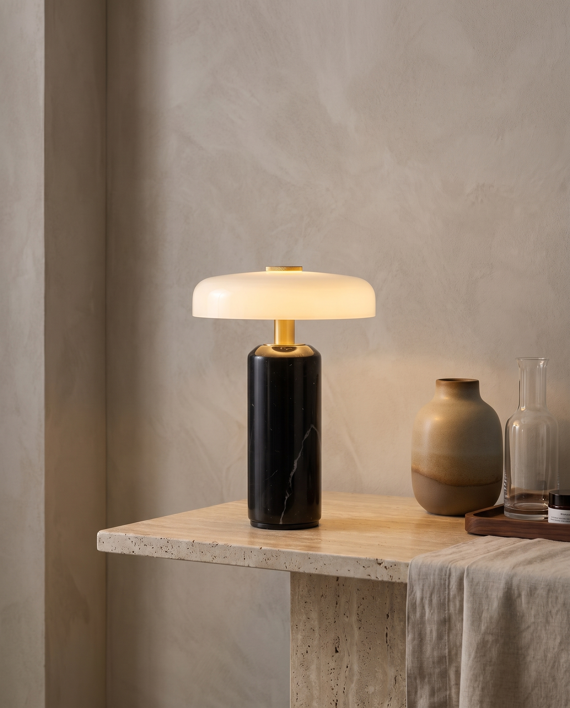 SÉLÈNE — Lampe à poser en marbre & verre opalin