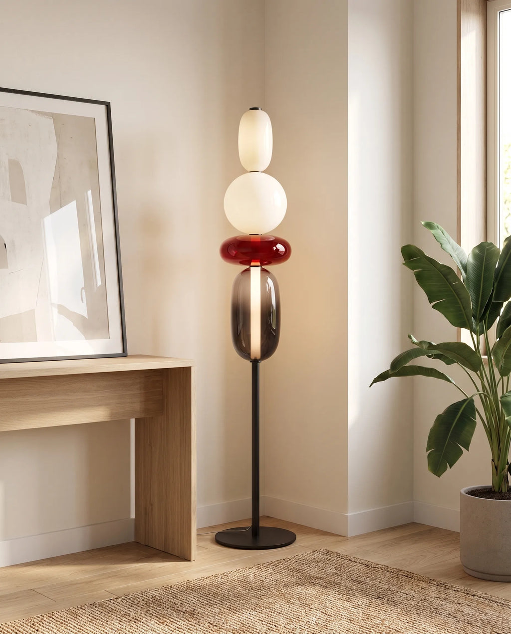 Murano, lampadaire en verre coloré, installé dans une entrée | Maison Beaurel