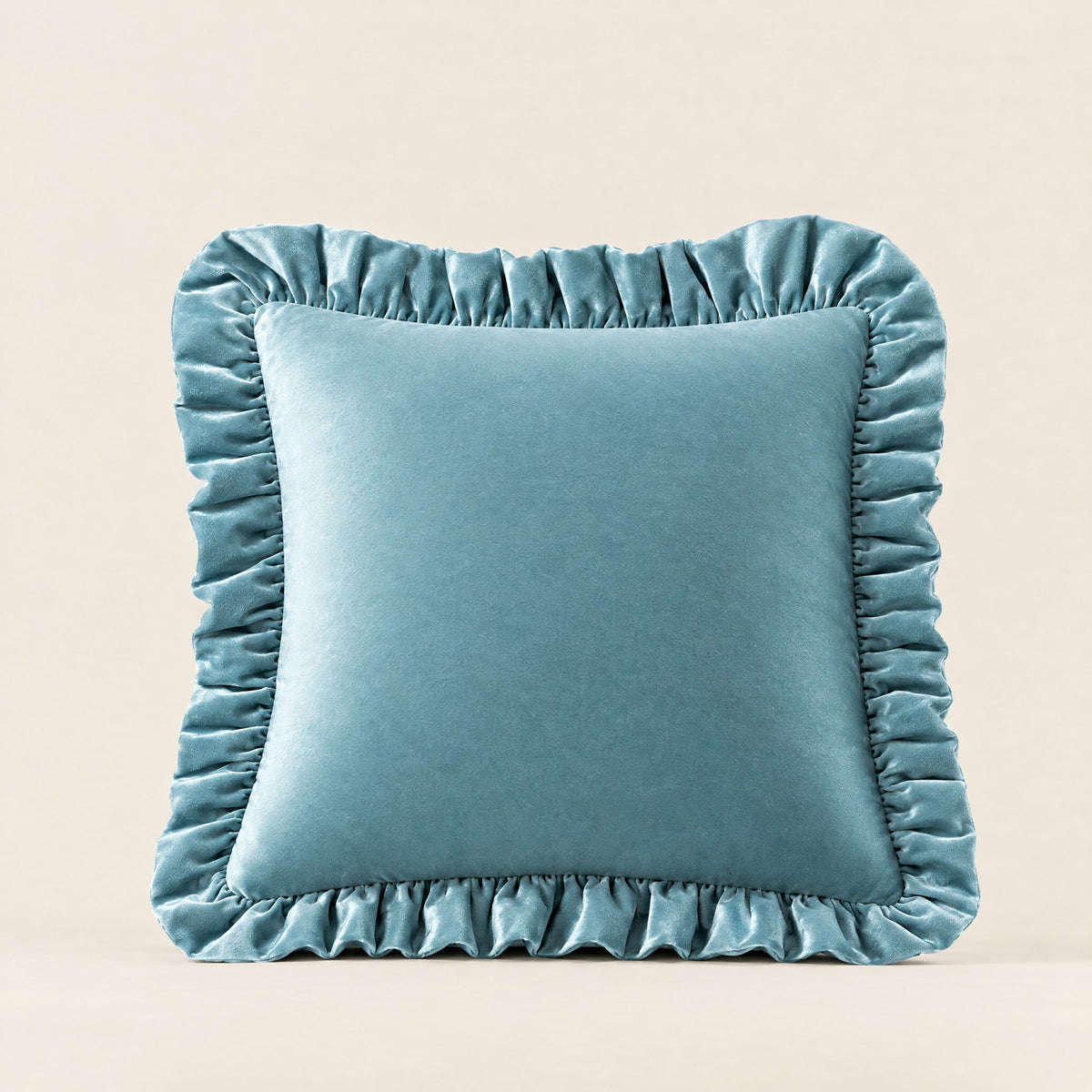 Housse de coussin RUCHE en velours à volant ruché, coloris Turquoise
