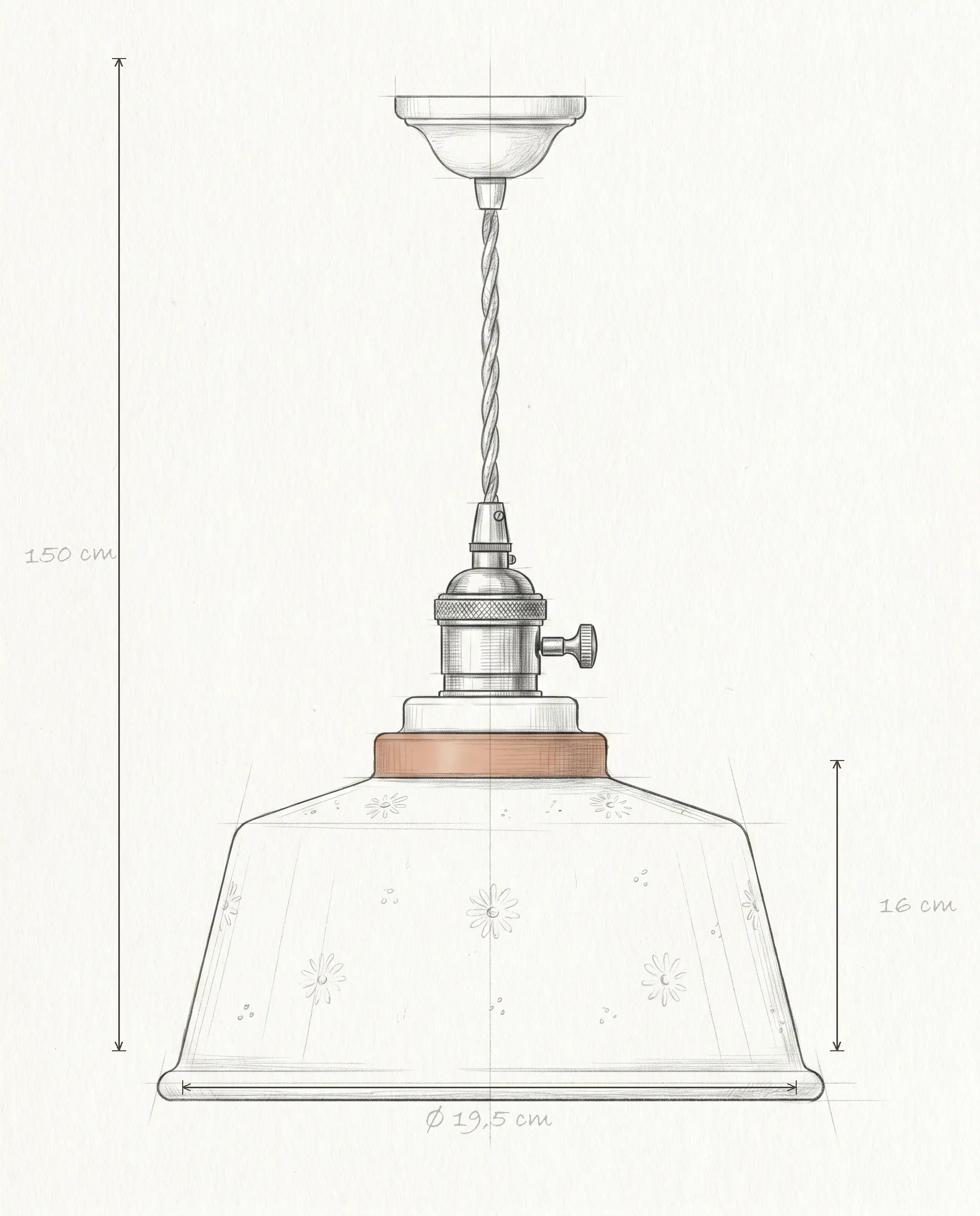 Schéma technique et dimensions — Nankin, suspension en céramique émaillée | Maison Beaurel