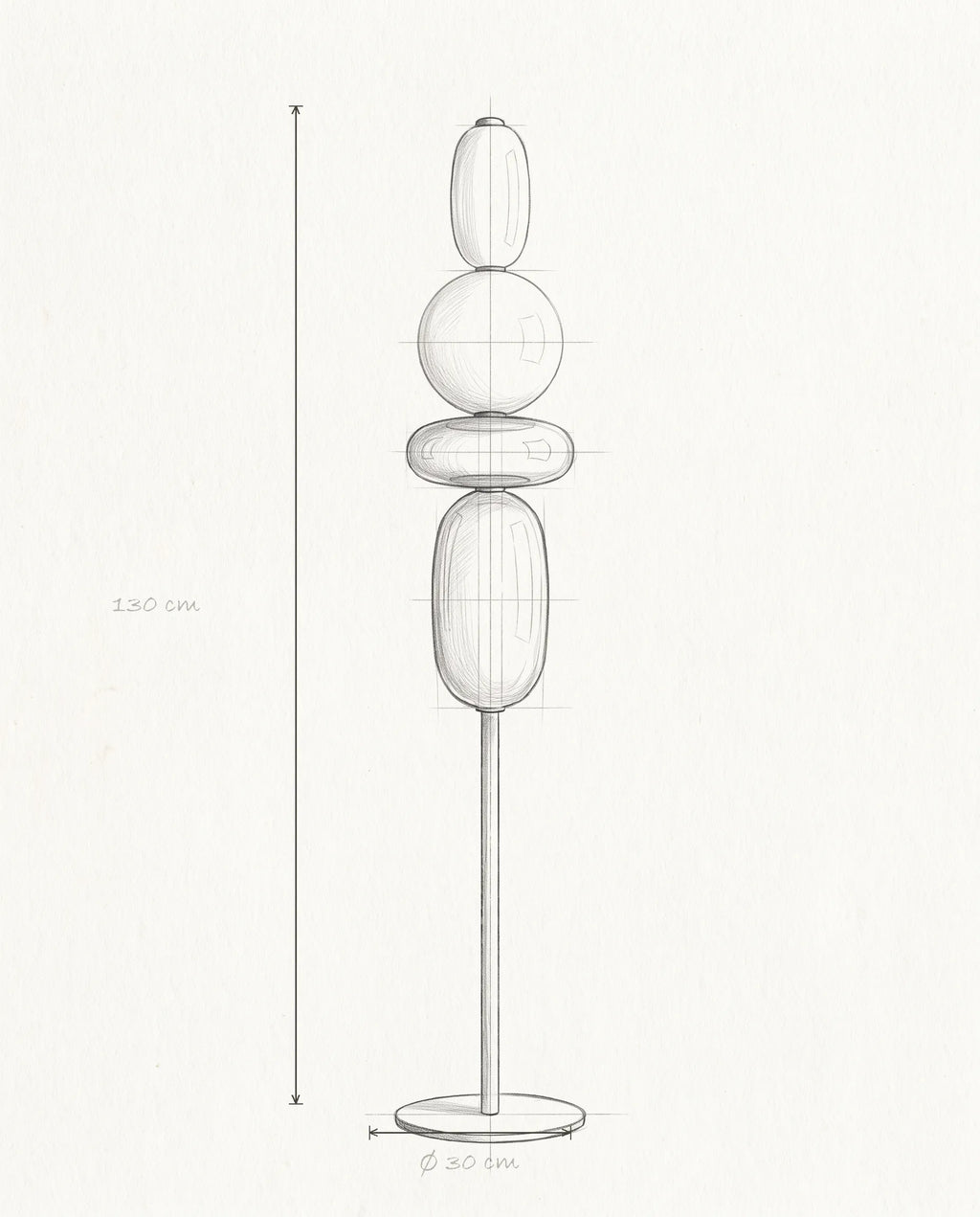 Schéma technique et dimensions — Murano, lampadaire en verre coloré | Maison Beaurel