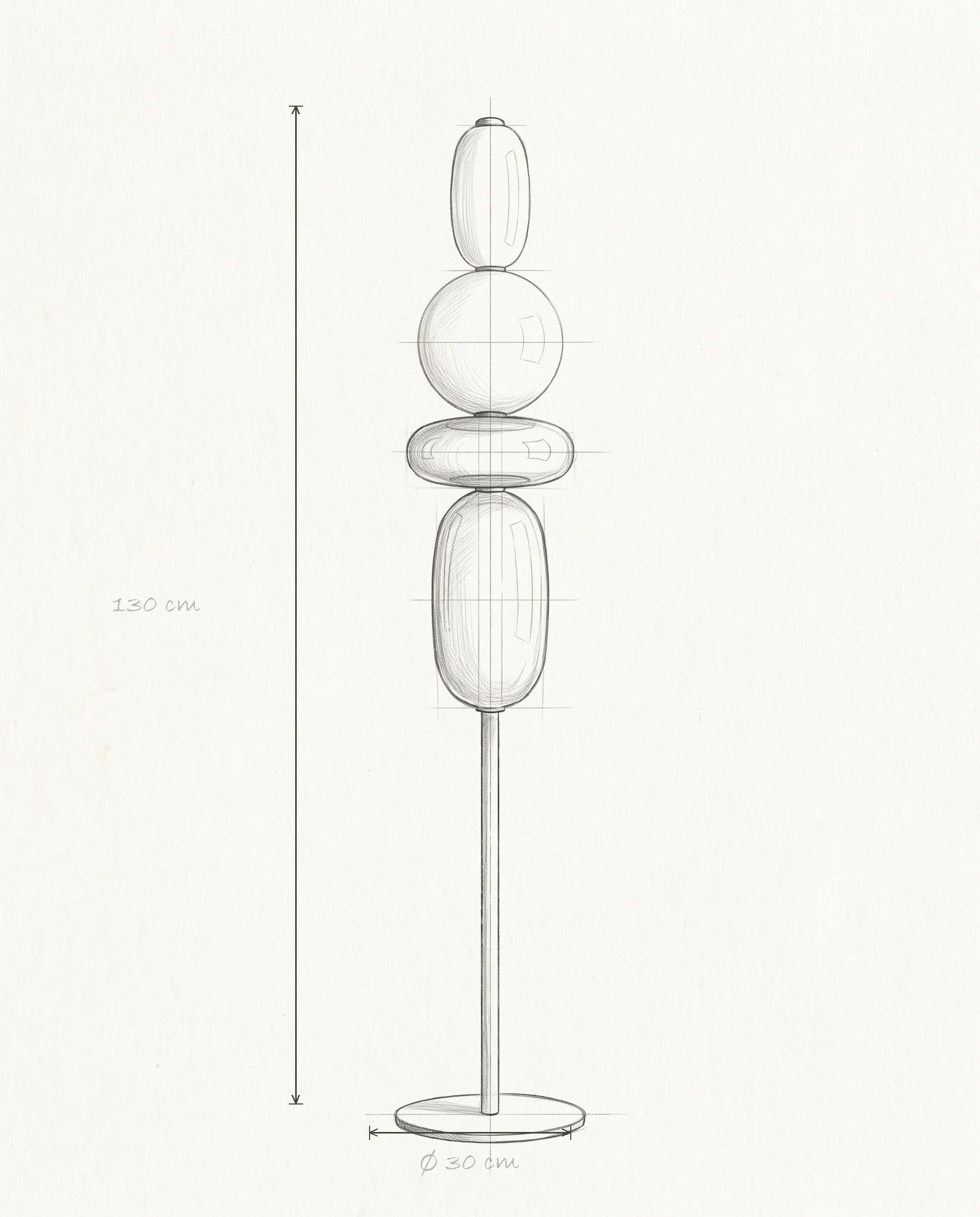 Schéma technique et dimensions — Murano, lampadaire en verre coloré | Maison Beaurel