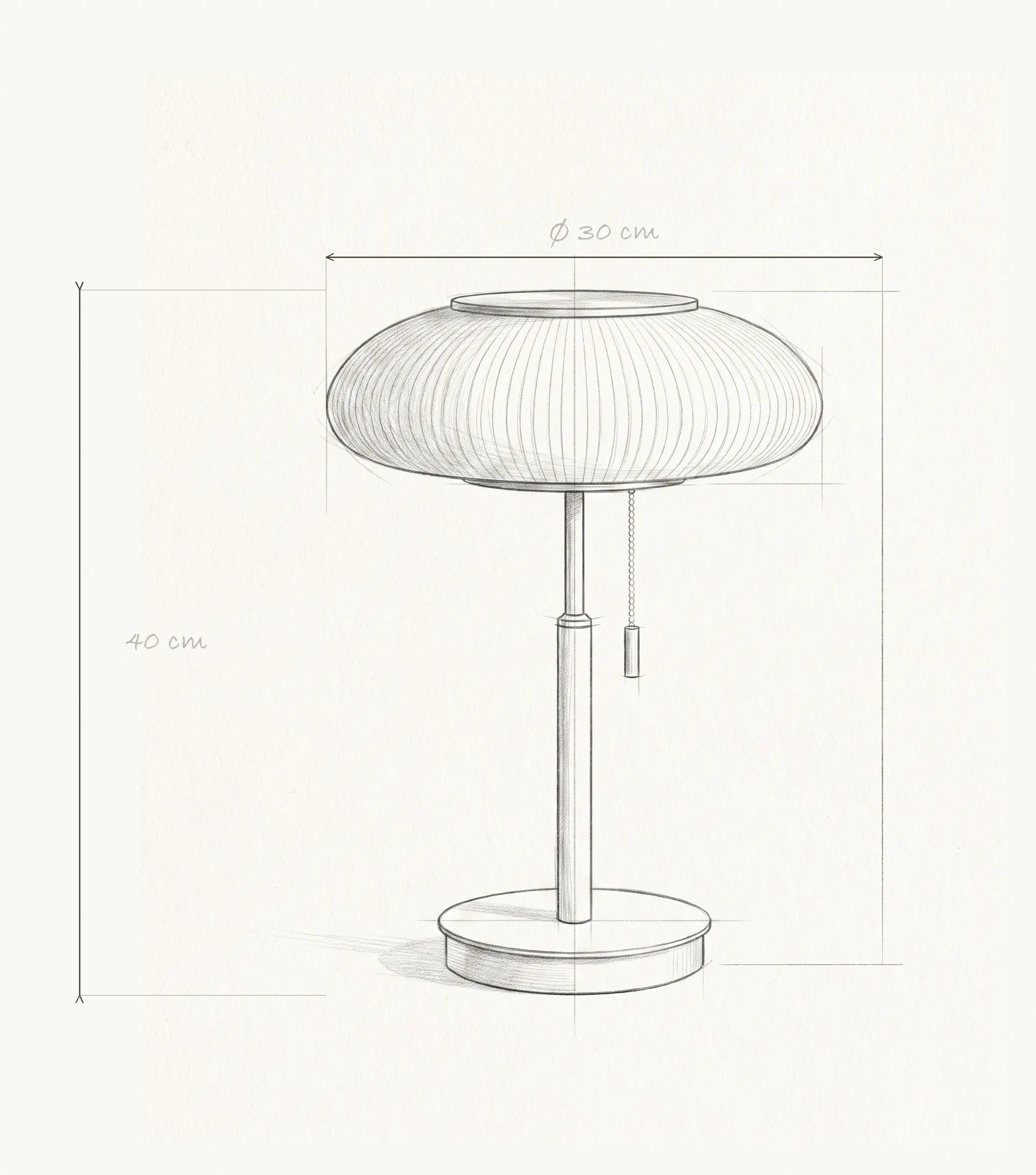 Schéma technique et dimensions — Atelier, lampe à poser en verre opalin et laiton | Maison Beaurel
