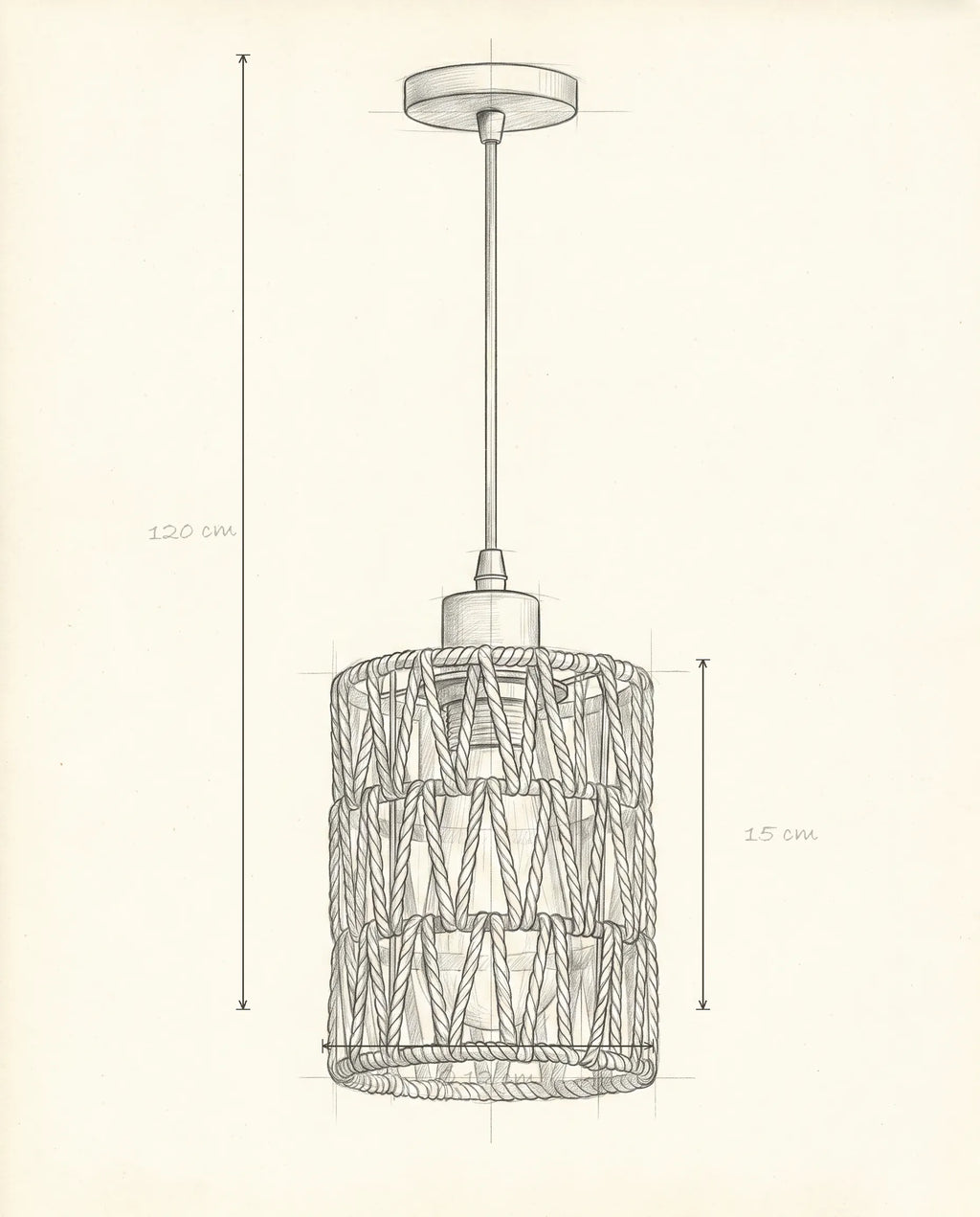 Schéma technique et dimensions — Camargue, suspension en osier tressé | Maison Beaurel