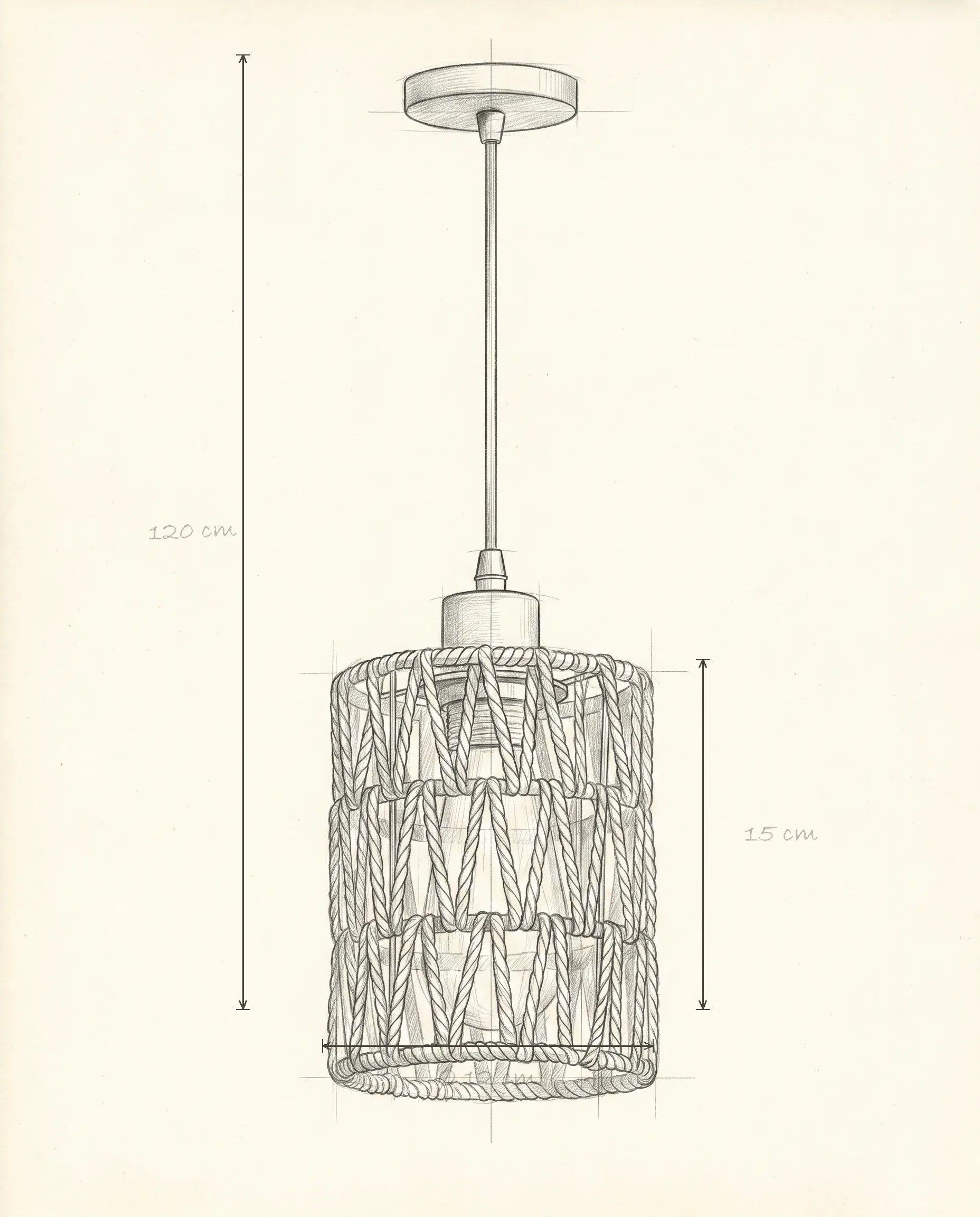 Schéma technique et dimensions — Camargue, suspension en osier tressé | Maison Beaurel