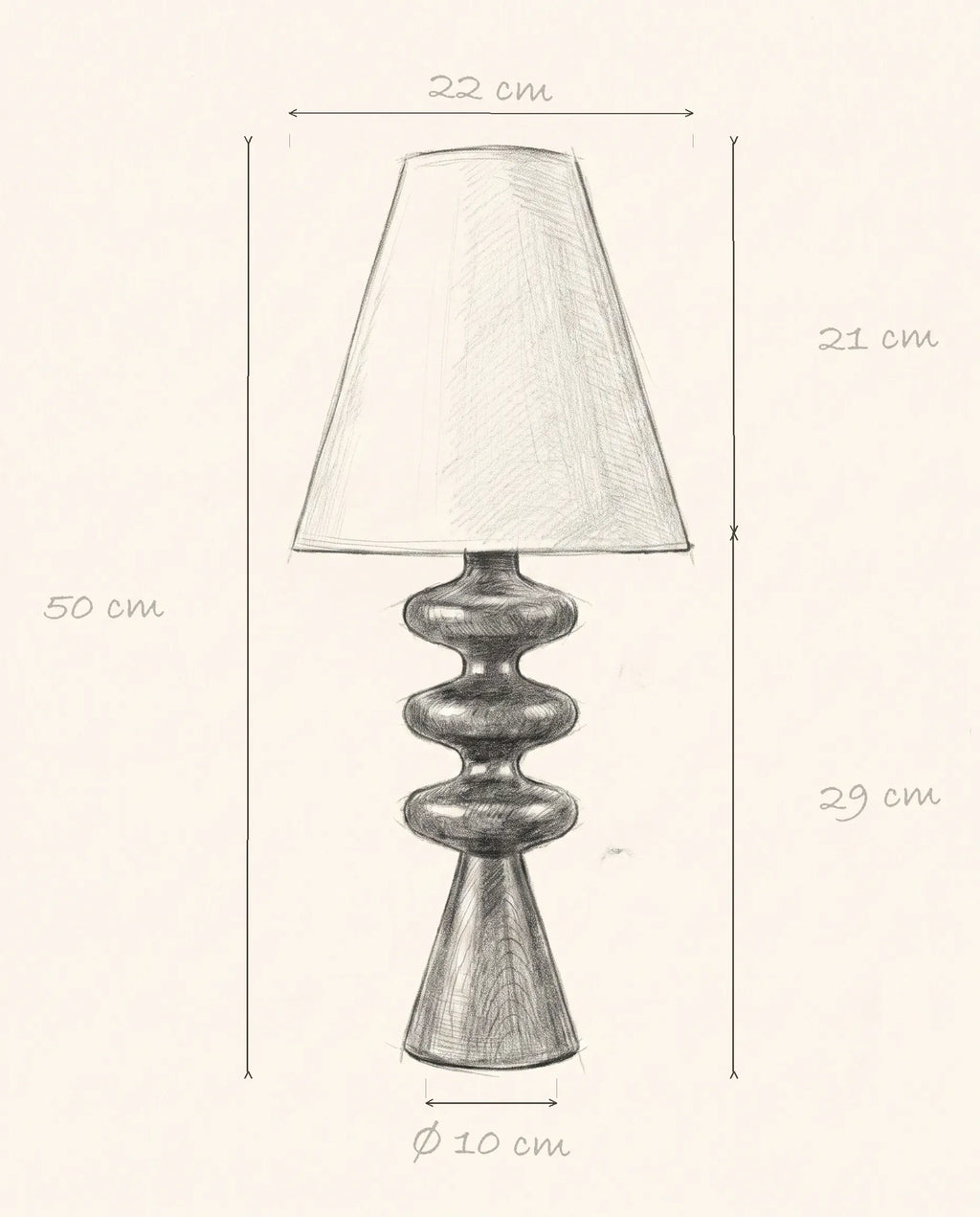 Schéma technique et dimensions — Noyer, lampe à poser en bois tourné | Maison Beaurel