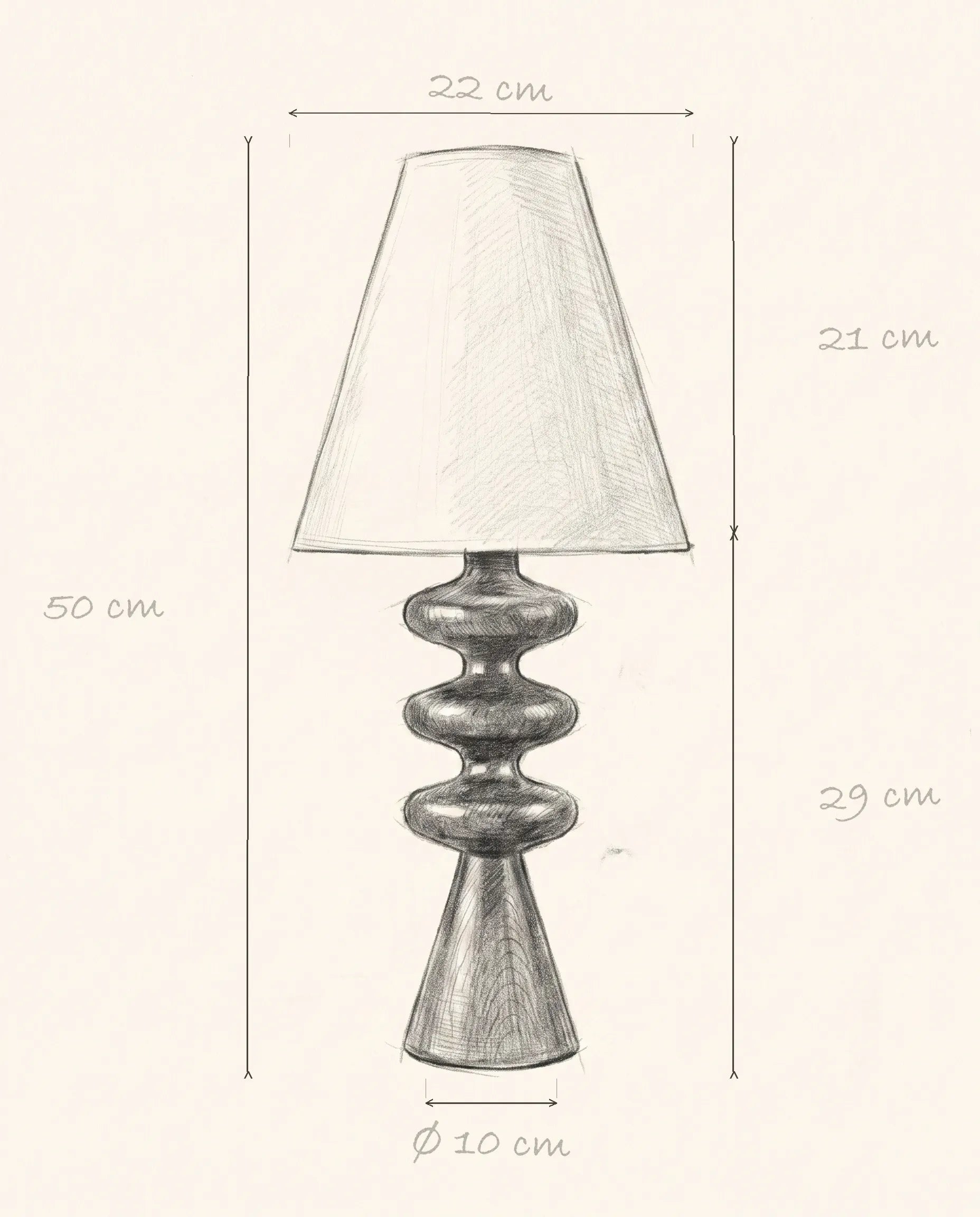 Schéma technique et dimensions — Noyer, lampe à poser en bois tourné | Maison Beaurel