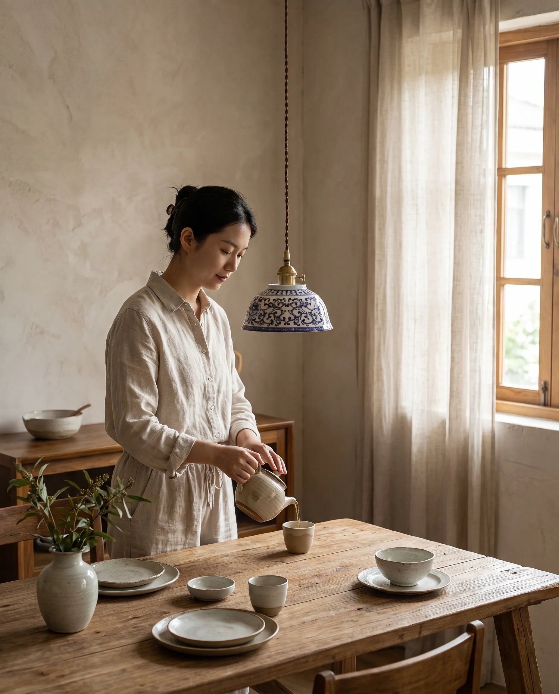 Pivoine, suspension en céramique dans un intérieur lumineux et épuré | Maison Beaurel