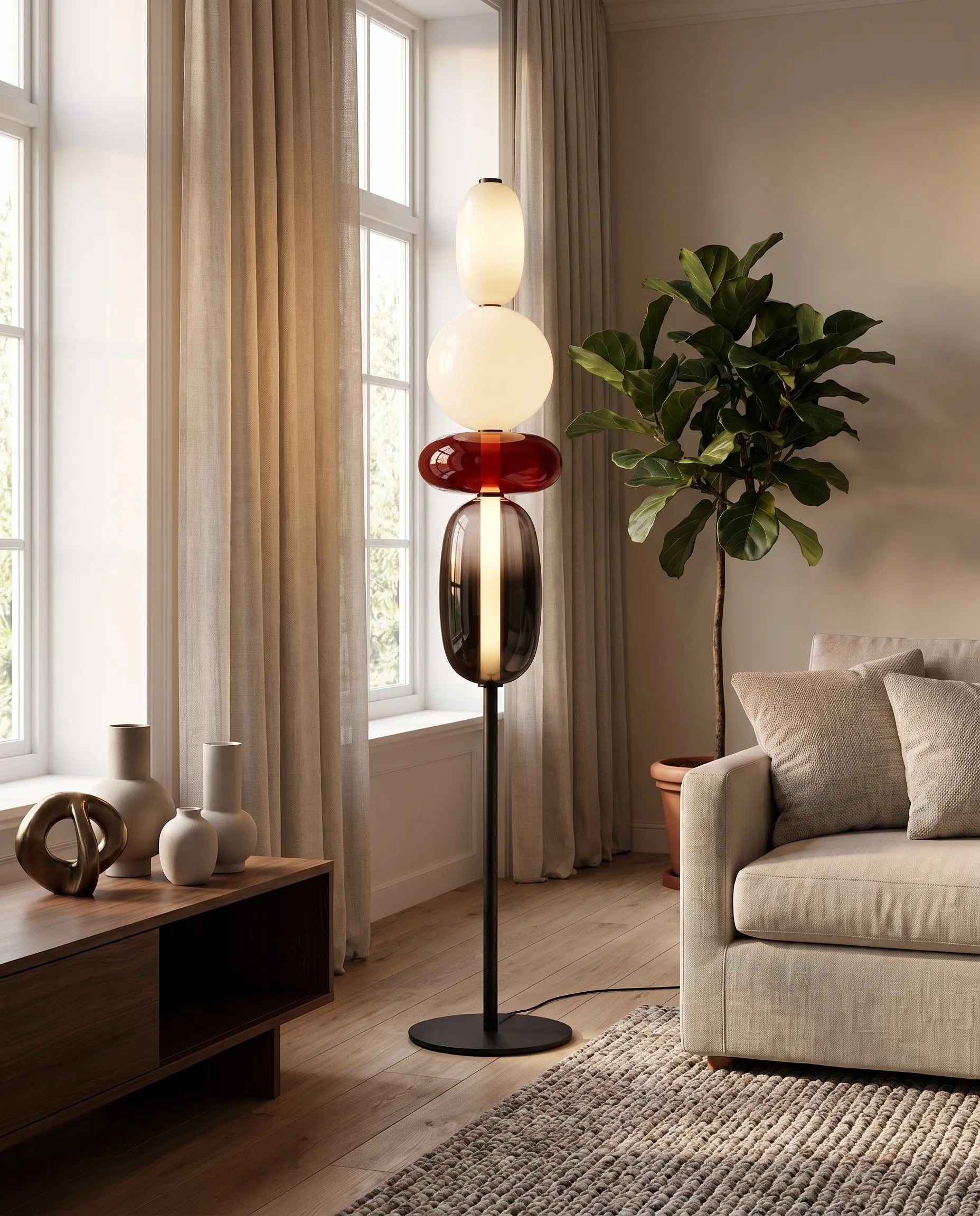 Murano, lampadaire en verre coloré, ambiance intérieure signée Maison Beaurel