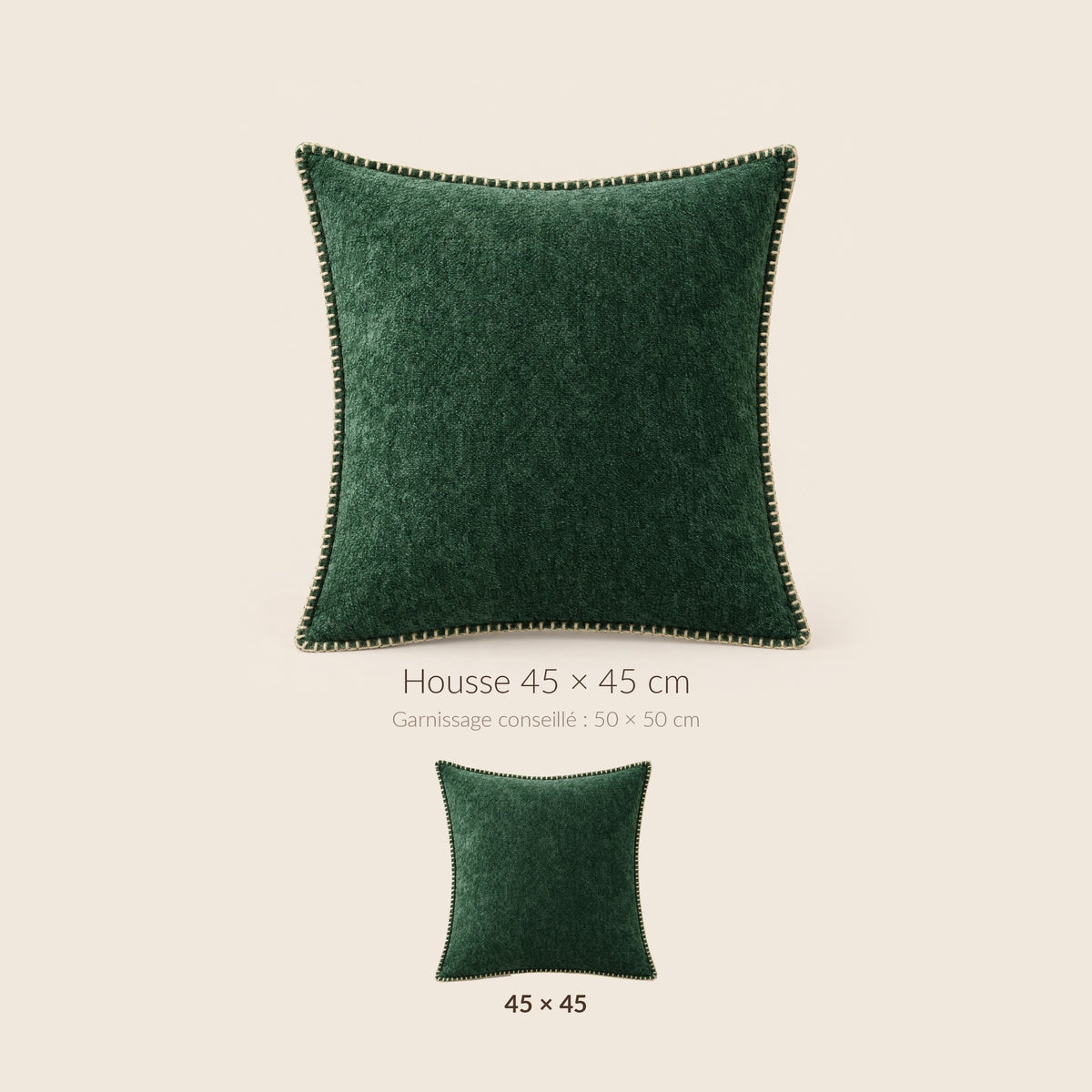 Dimensions de la housse GALON 45 x 45 cm et garnissage conseillé