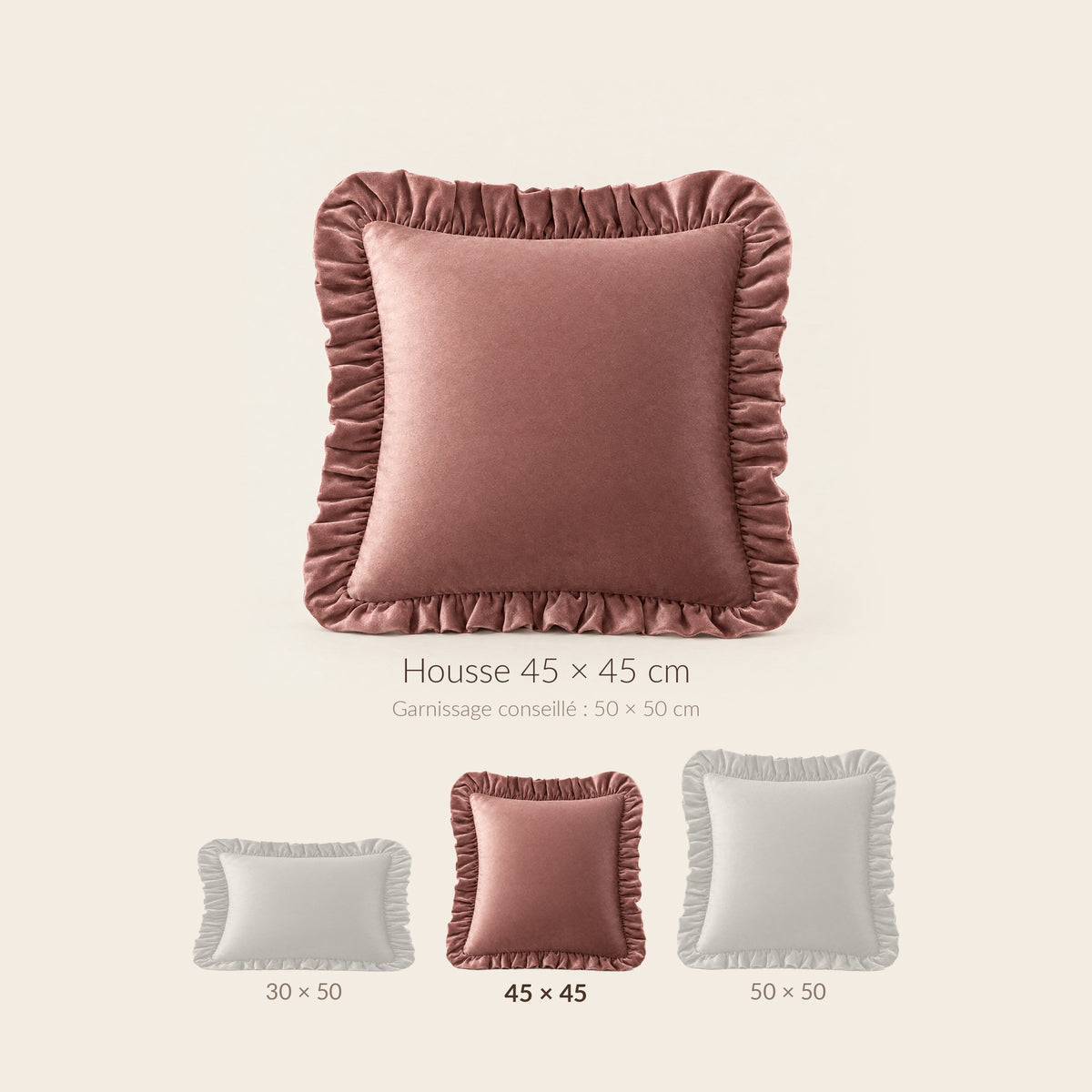 Dimensions de la housse RUCHE 45 x 45 cm et garnissage conseillé