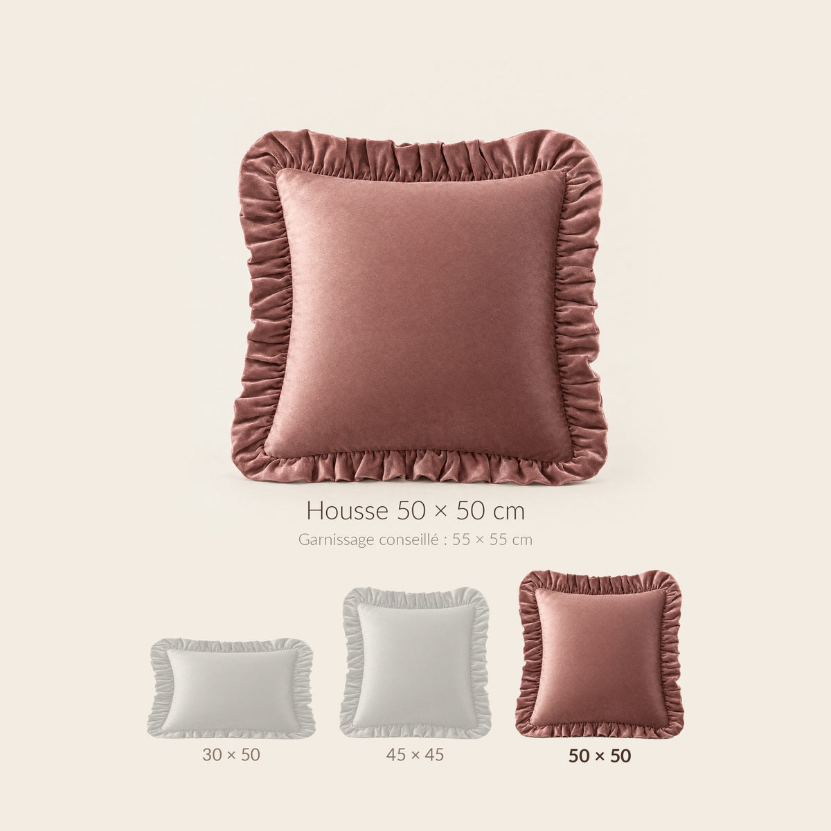 Dimensions de la housse RUCHE 50 x 50 cm et garnissage conseillé