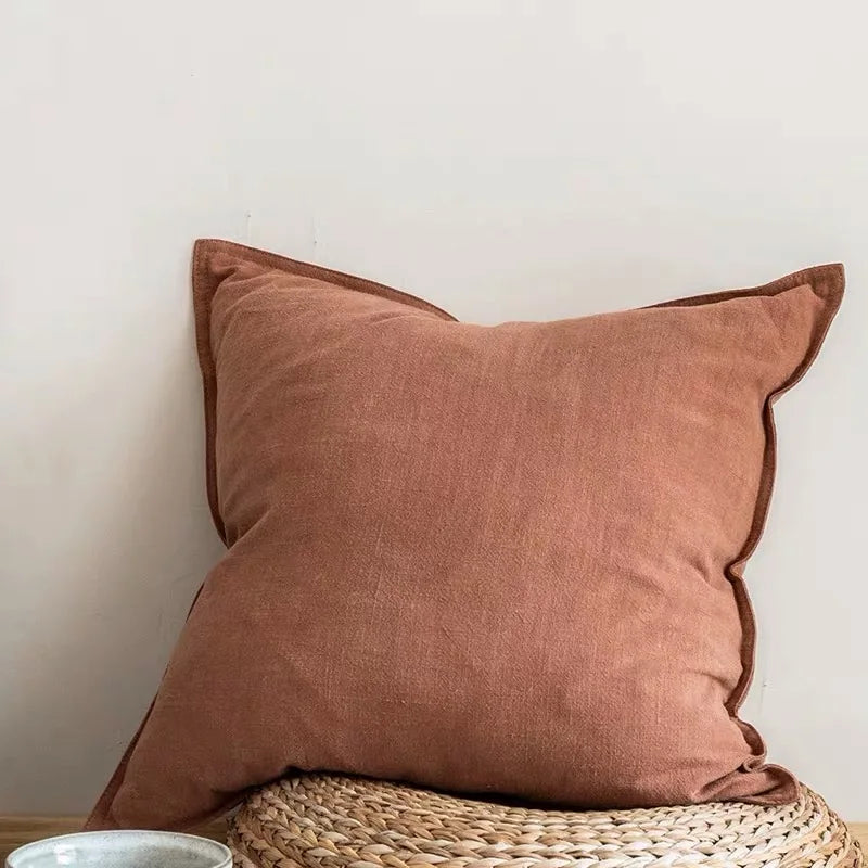 LINETTE — Housse de coussin en coton et lin à bordure plate