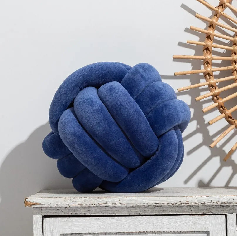 BULLE — Coussin boule noué en velours, coloris Bleu