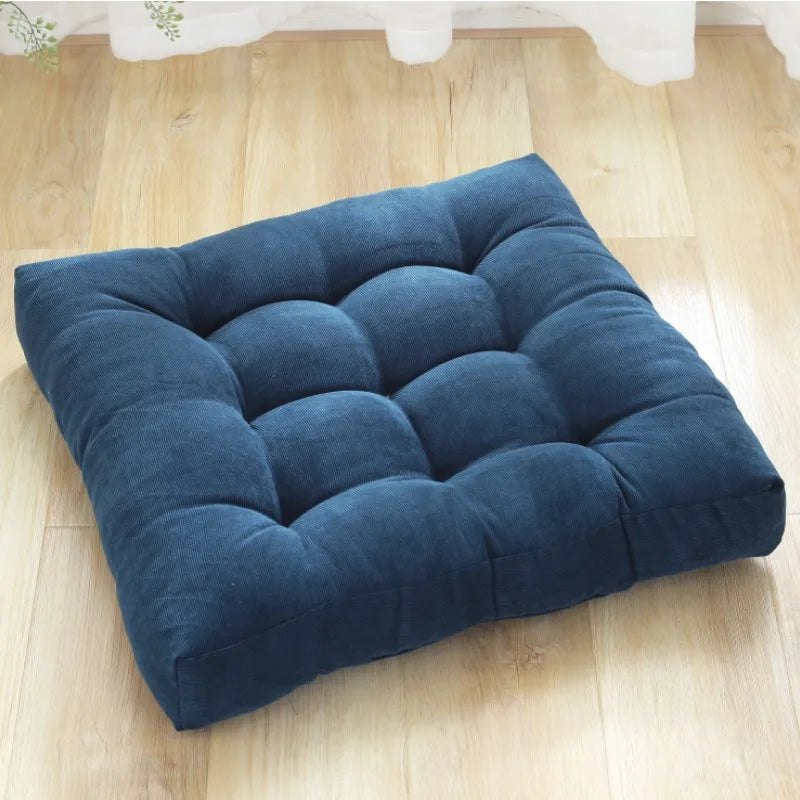 TATAMI — Coussin de sol capitonné en velours côtelé, coloris Bleu