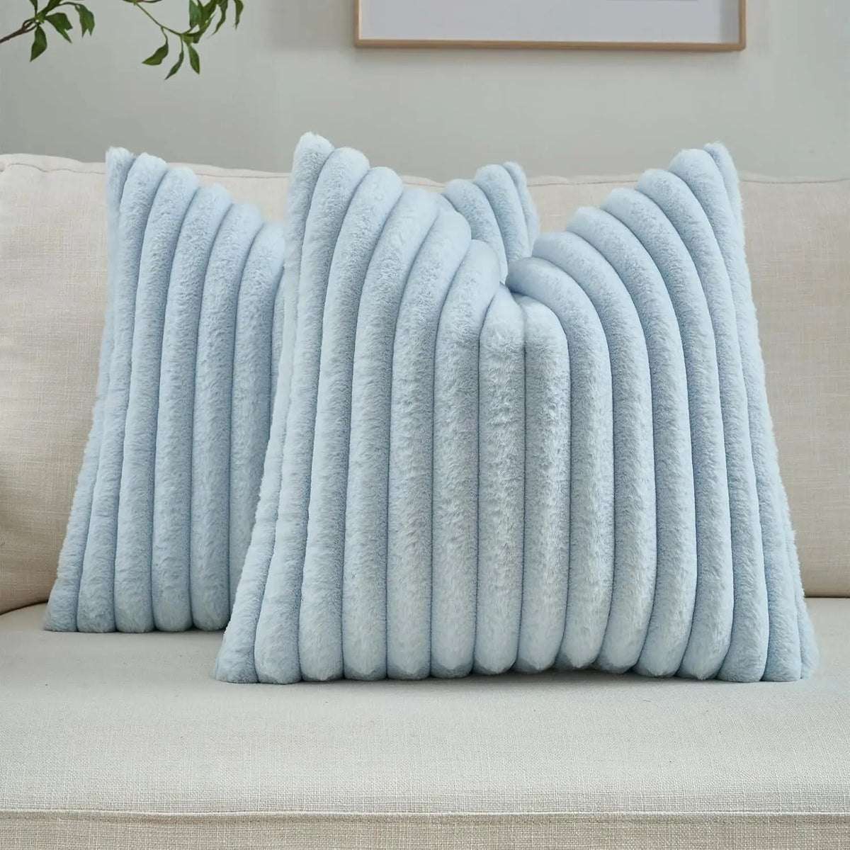 FLOCON — Housse de coussin en fausse fourrure, coloris Bleu clair