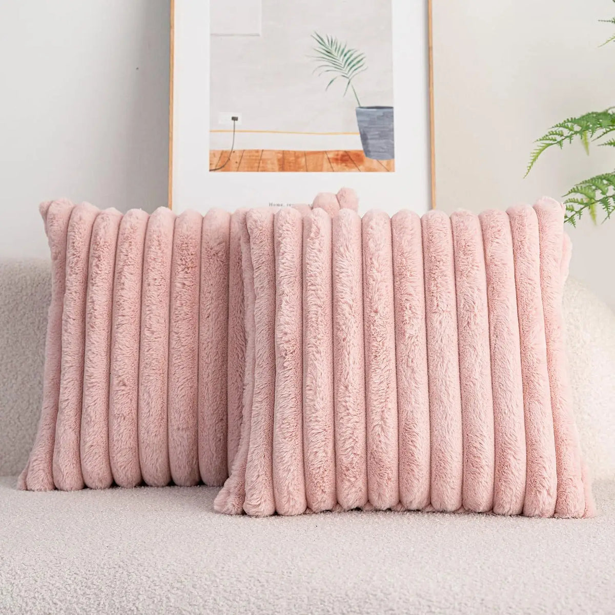FLOCON — Housse de coussin en fausse fourrure, coloris Rose poudré