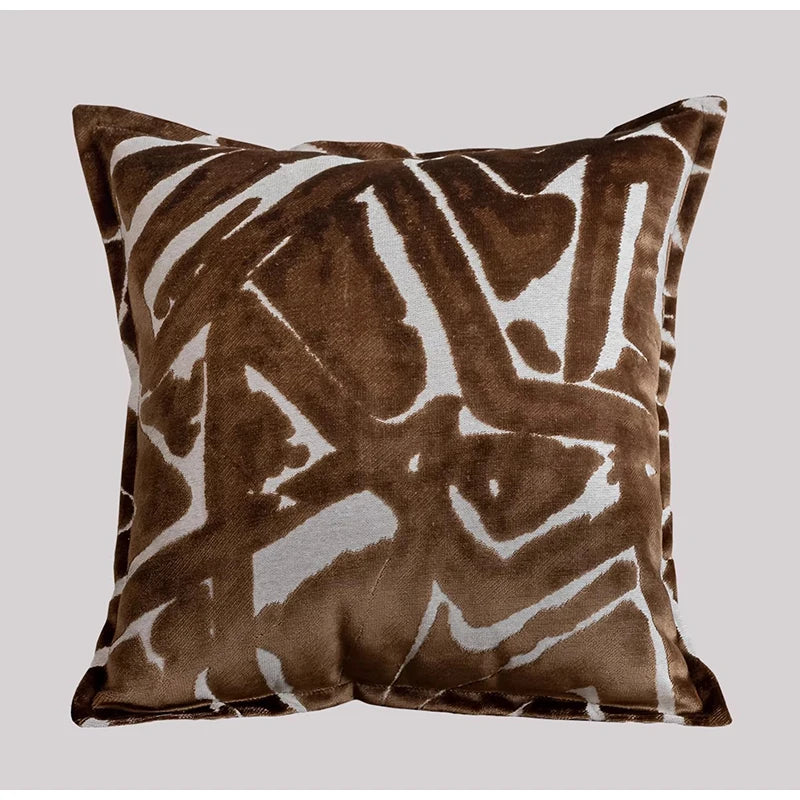 ARGILE — Housse de coussin en velours à motif géométrique, coloris Marron