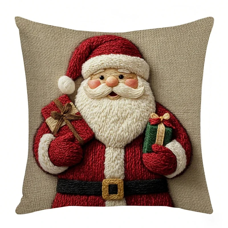 RENNE — Housse de coussin de Noël Père Noël souriant avec ceinture dorée