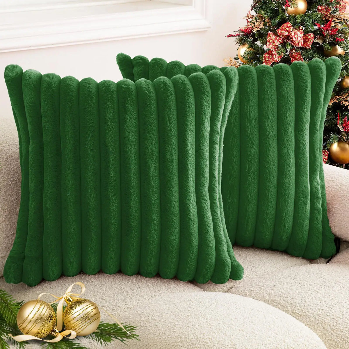 FLOCON — Housse de coussin en fausse fourrure, coloris Vert