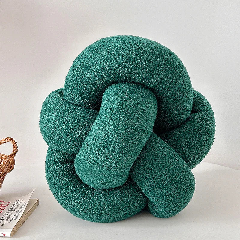 AGNEAU — Coussin boule noué effet laine d'agneau, coloris Vert foncé