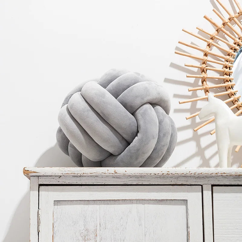 BULLE — Coussin boule noué en velours, coloris Gris clair