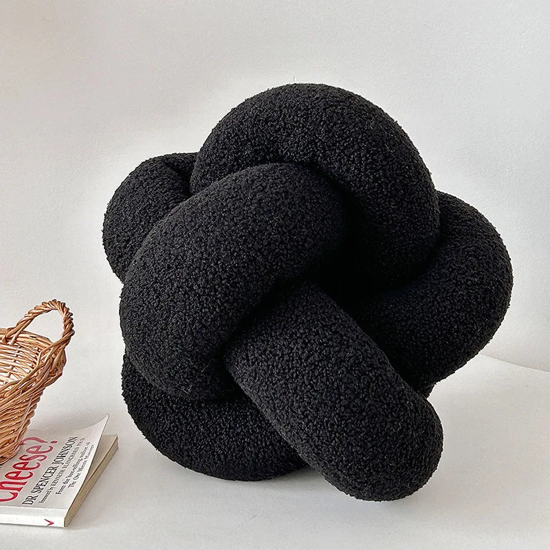 AGNEAU — Coussin boule noué effet laine d'agneau, coloris Noir