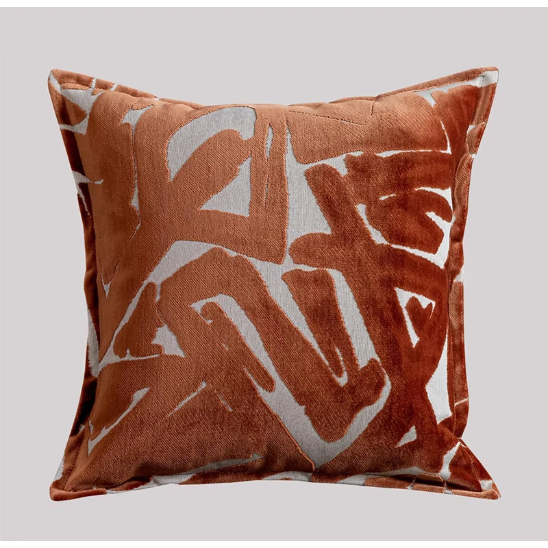 ARGILE — Housse de coussin en velours à motif géométrique terracotta