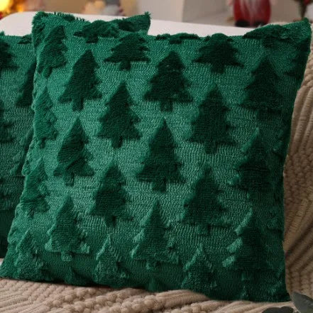 HOUX — Housse de coussin de Noël verte à sapins en relief