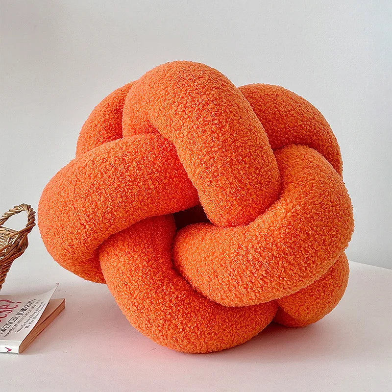 AGNEAU — Coussin boule noué effet laine d'agneau, coloris Orange vif