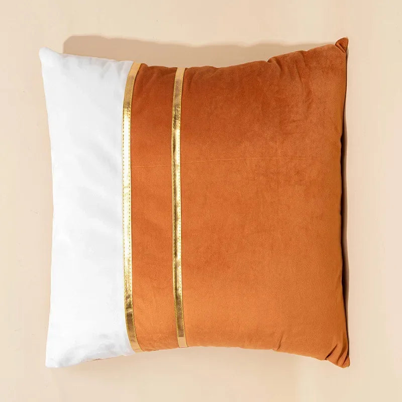 LISERE — Housse de coussin en velours à liserés dorés, coloris Blanc et orange