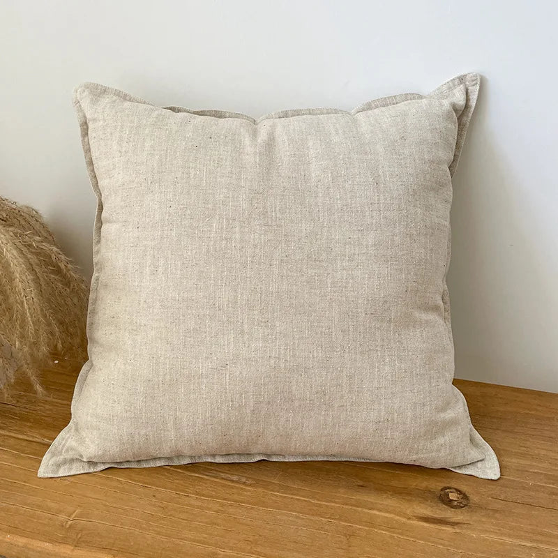 LINETTE — Housse de coussin en coton et lin à bordure plate