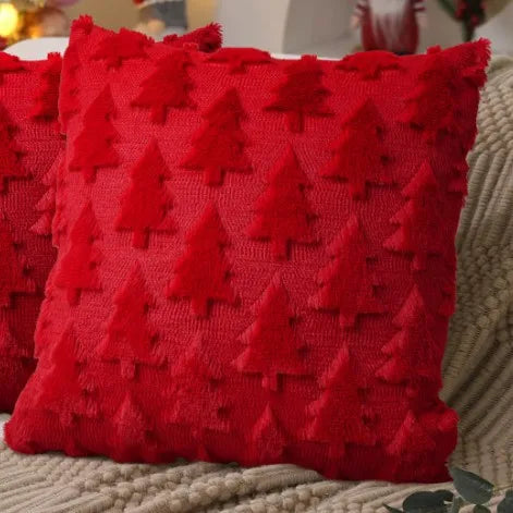 HOUX — Housse de coussin de Noël rouge à sapins en relief