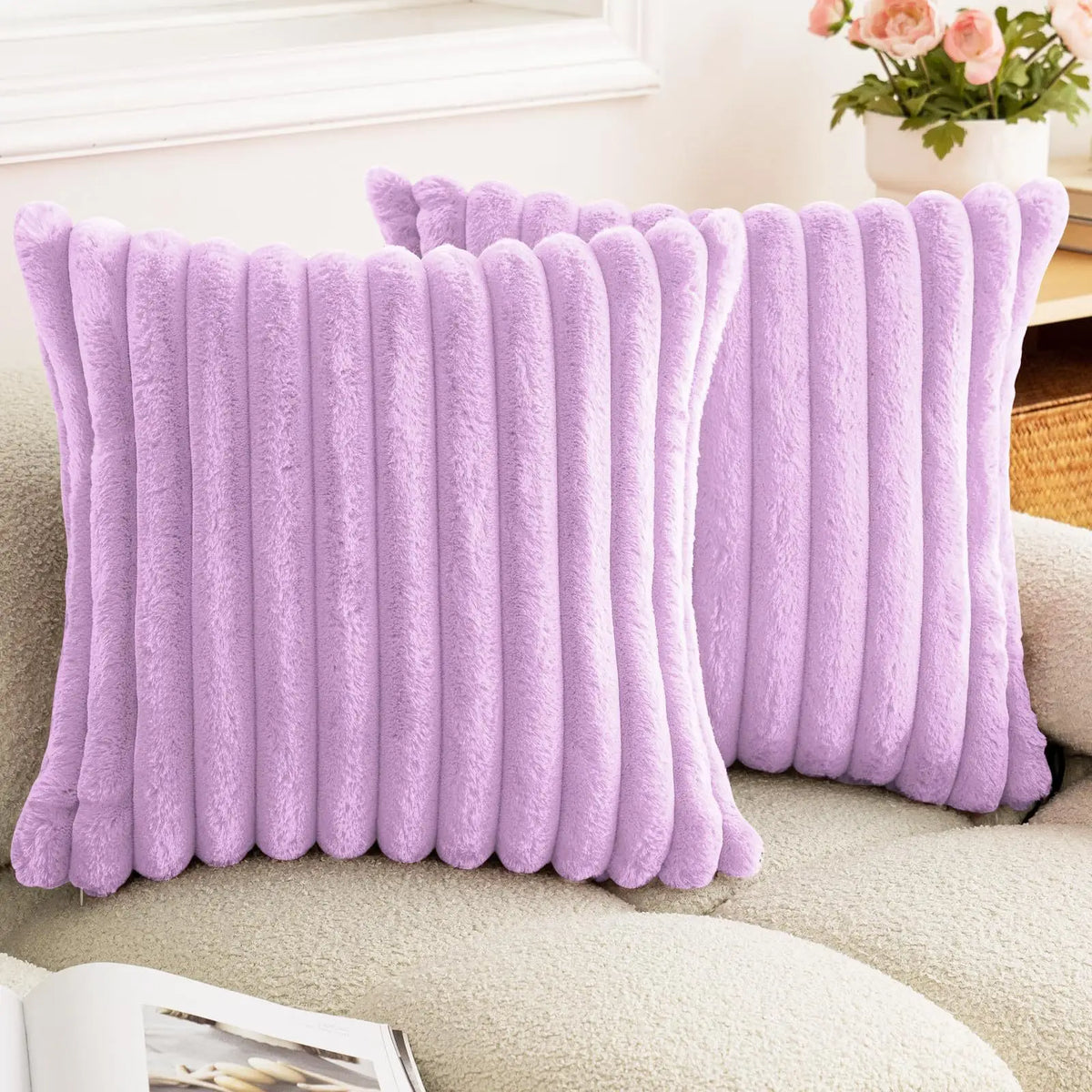 FLOCON — Housse de coussin en fausse fourrure, coloris Violet