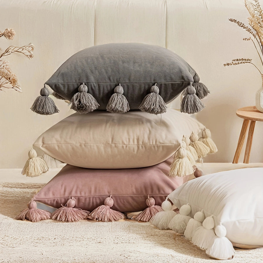 POMPON — Housse de coussin à pompons et glands