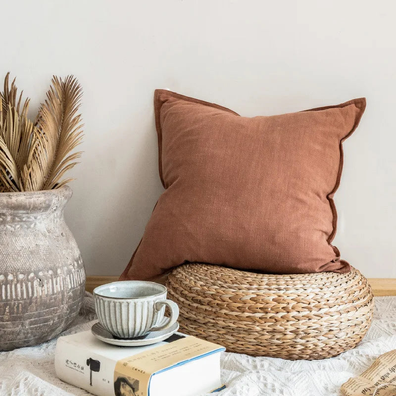 LINETTE — Housse de coussin en coton et lin à bordure plate