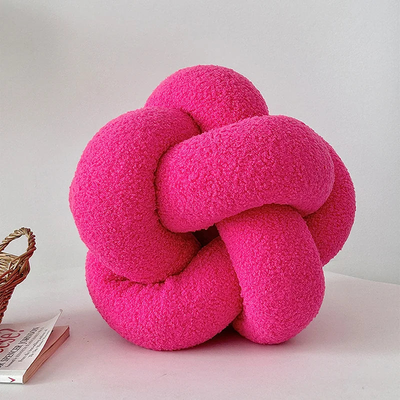 AGNEAU — Coussin boule noué effet laine d'agneau, coloris Rose fuchsia