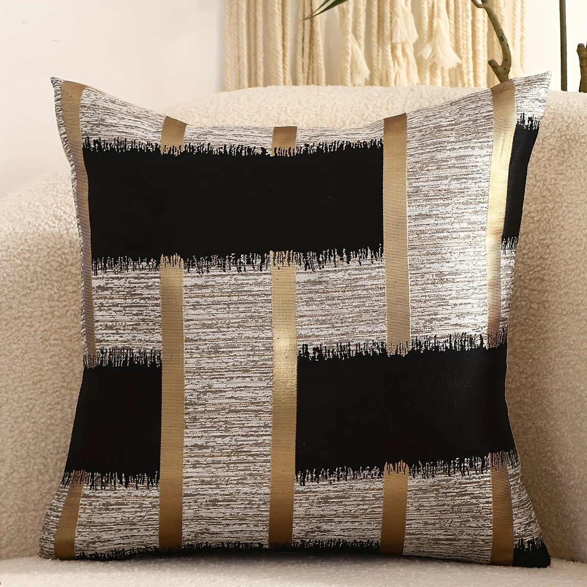 OPERA — Housse de coussin jacquard art déco, coloris Noir et or