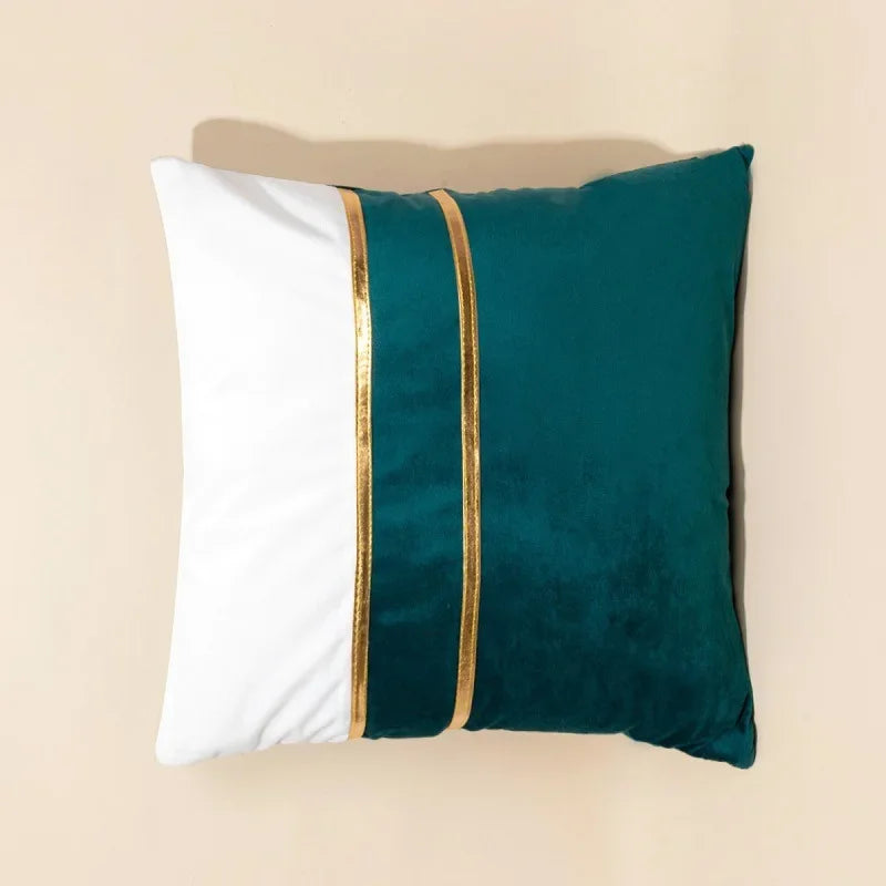 LISERE — Housse de coussin en velours à liserés dorés, coloris Blanc et vert canard