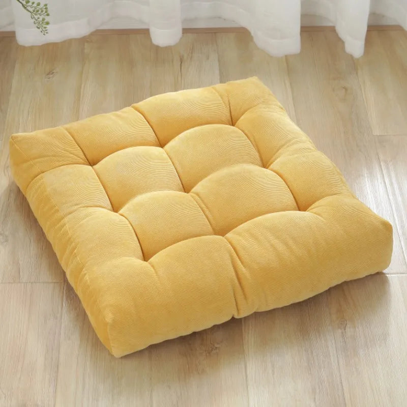 TATAMI — Coussin de sol capitonné en velours côtelé, coloris Jaune