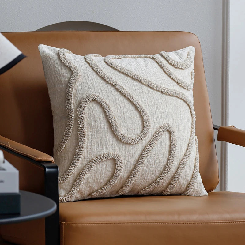 CHENILLE — Housse de coussin en chenille à lignes abstraites