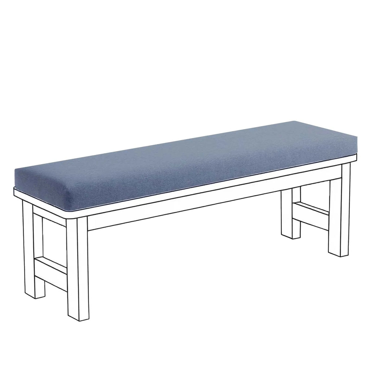 ANTIDERAPANT — Coussin de banc à fond antidérapant coloris Bleu, illustration sur un banc blanc