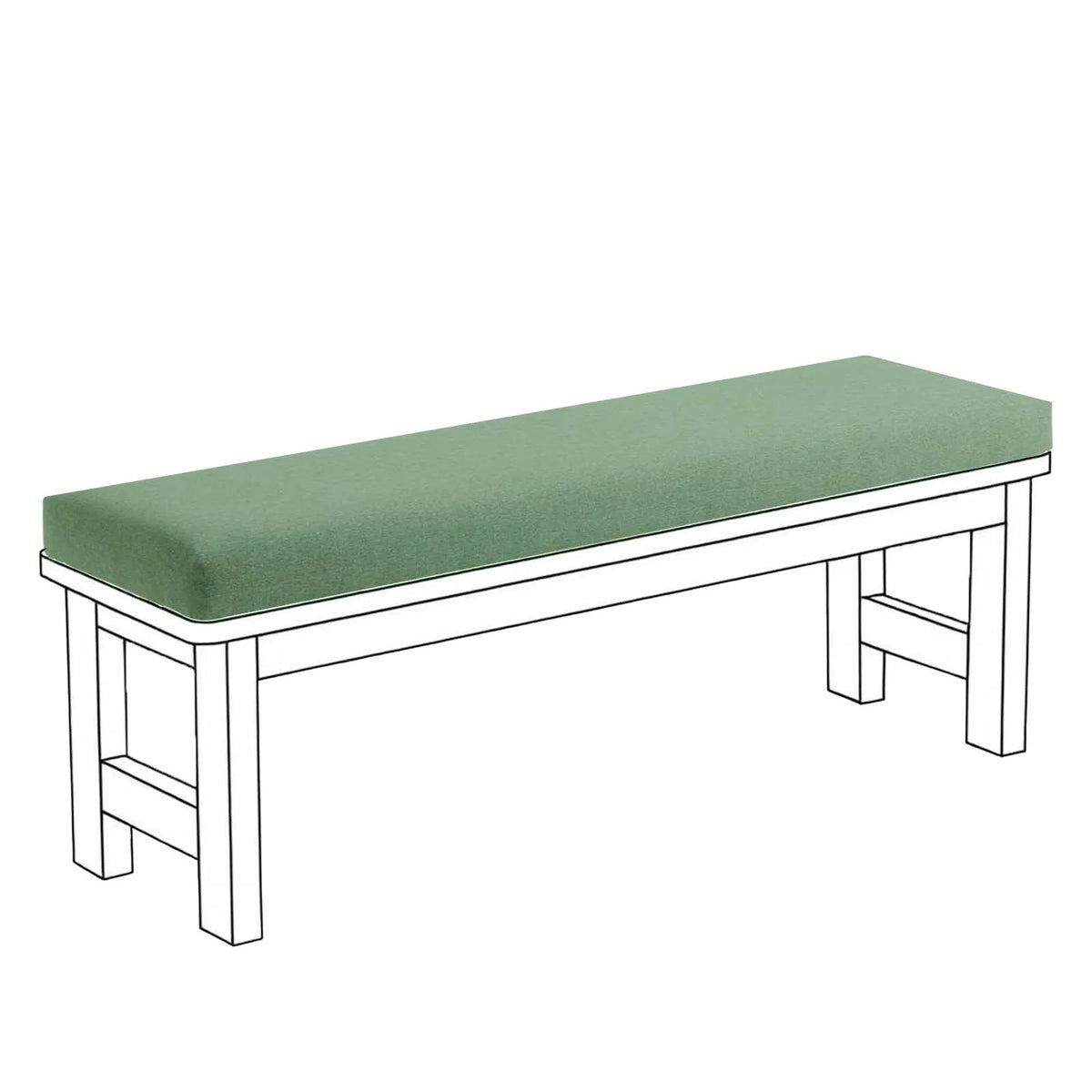 ANTIDERAPANT — Coussin de banc à fond antidérapant coloris Vert, illustration sur un banc blanc