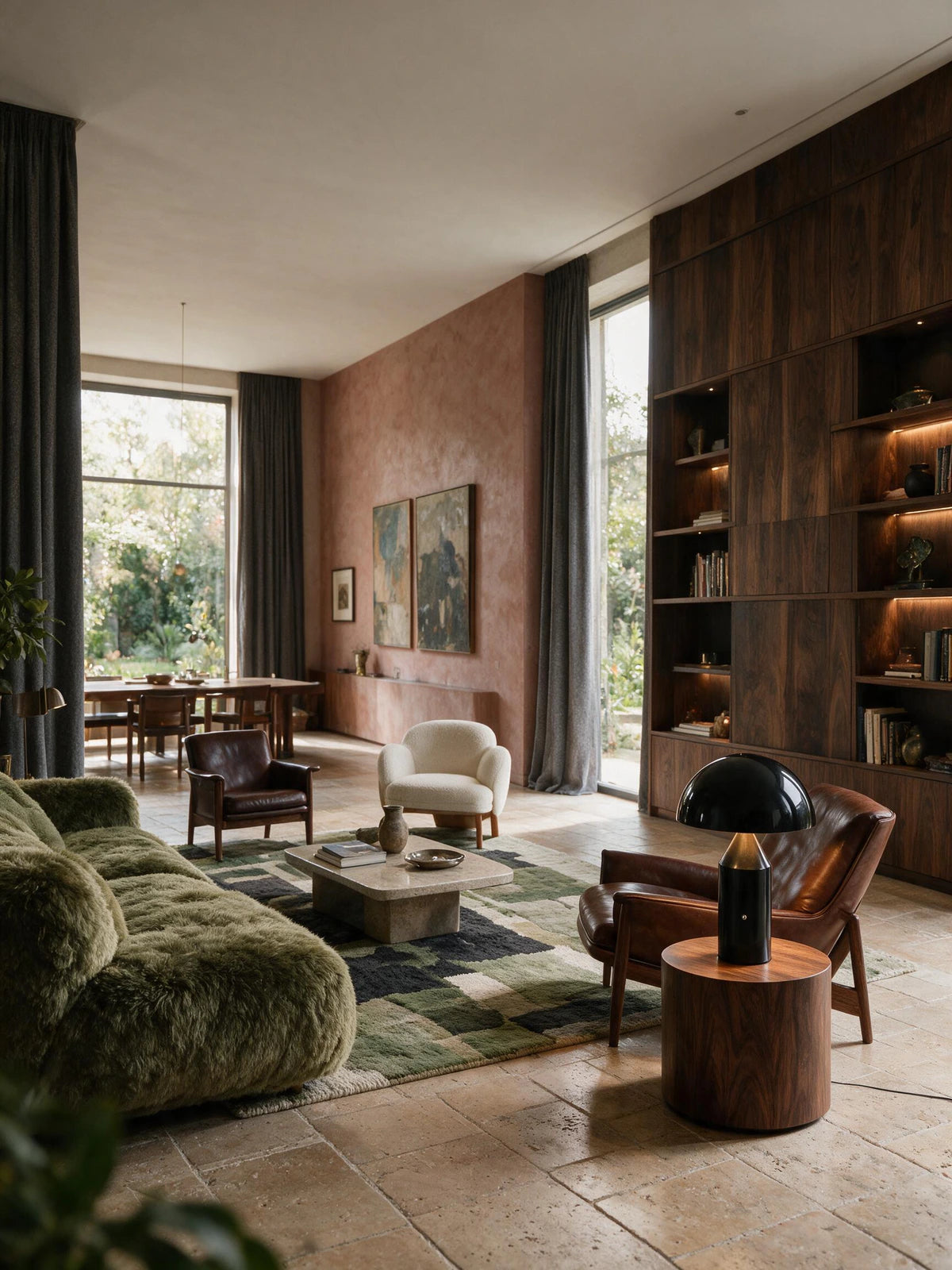 Lampe à poser champignon CÈPE en métal noir sur une table d'appoint dans un salon chaleureux — Maison Beaurel