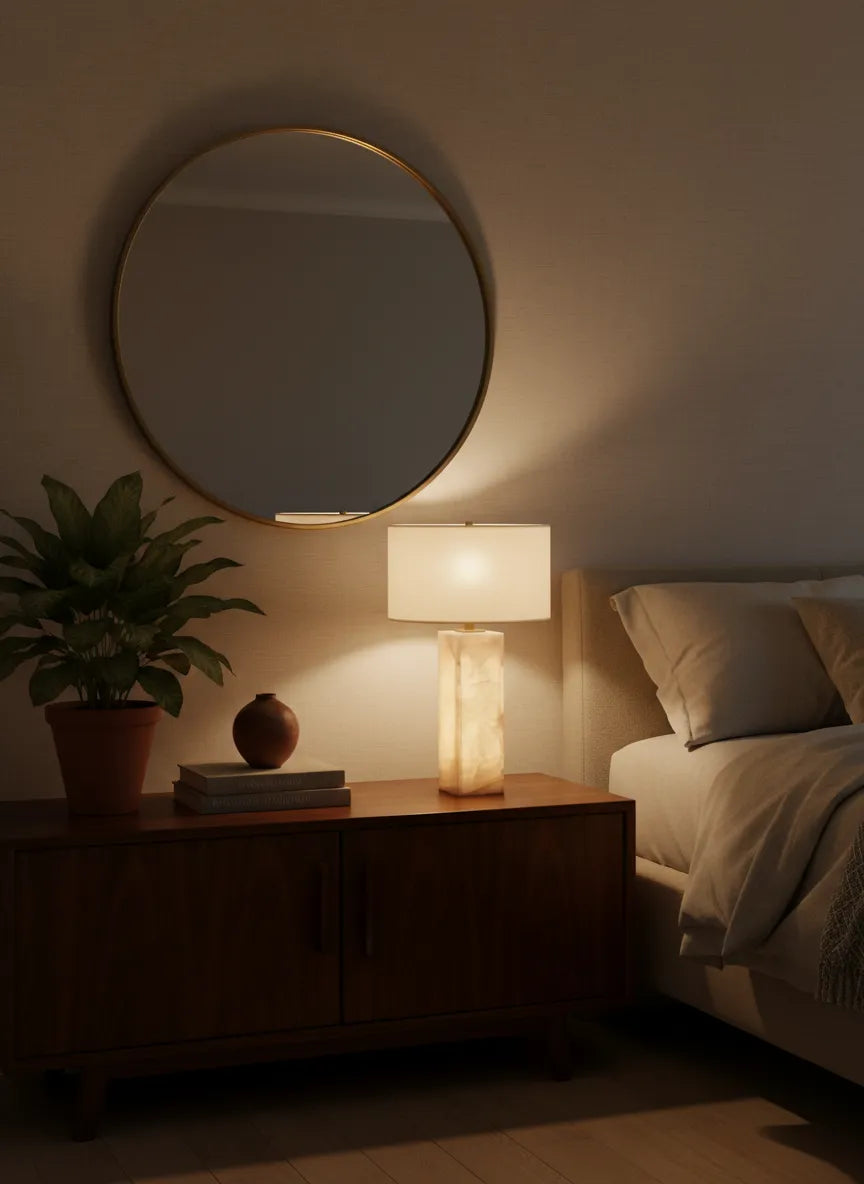 Opaline, lampe à poser en albâtre — vue rapprochée | Maison Beaurel