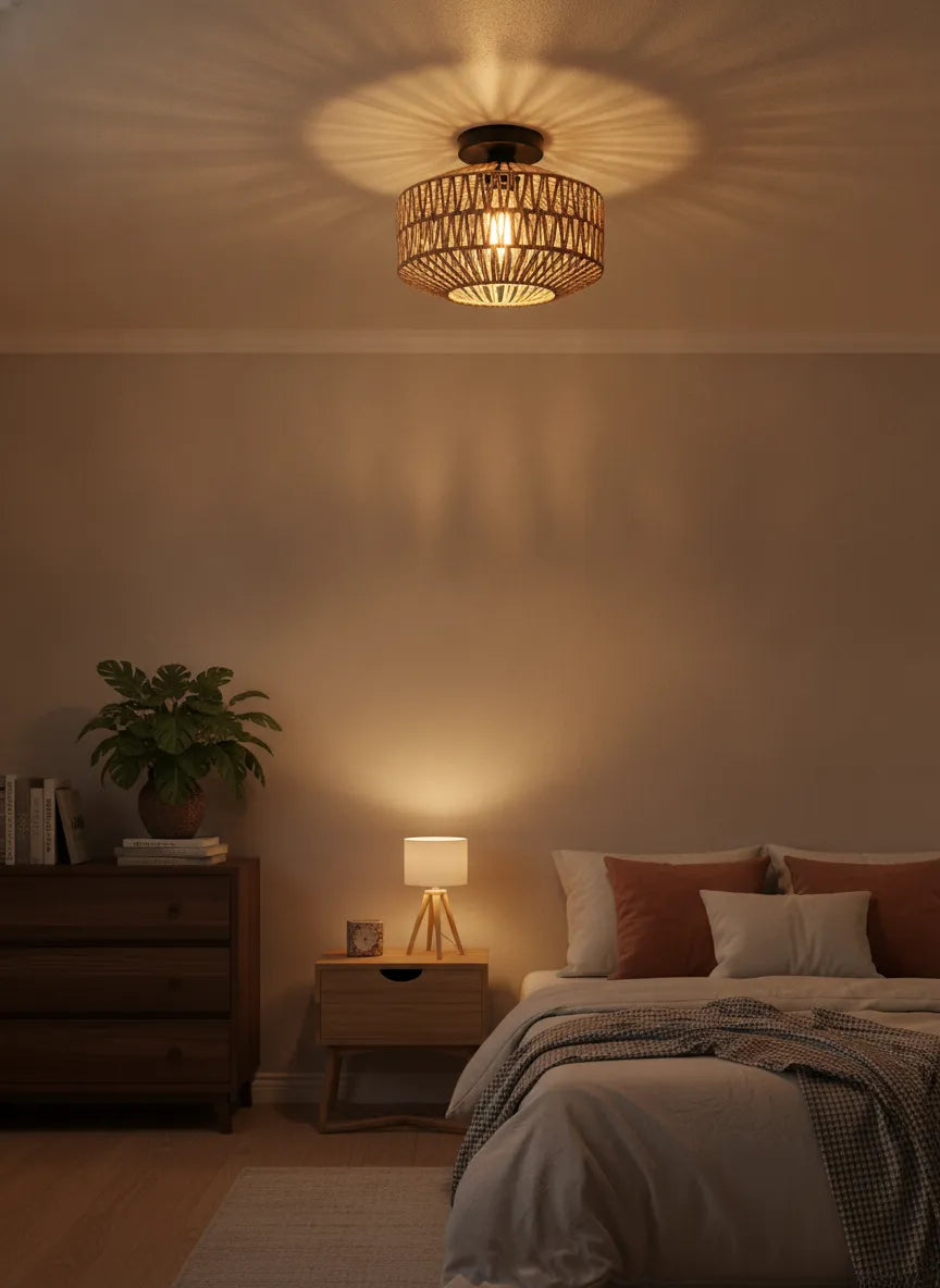 Médina, plafonnier en rotin tressé — vue complémentaire | Maison Beaurel