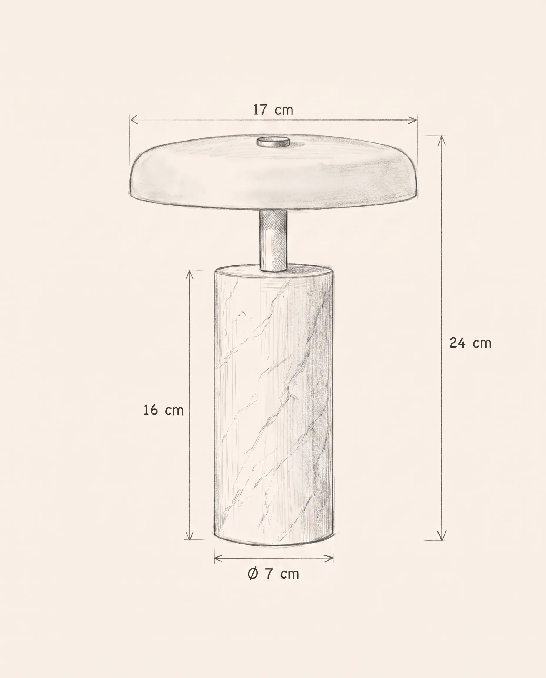 Schéma technique et dimensions — Sélène, lampe à poser en marbre et verre opalin | Maison Beaurel