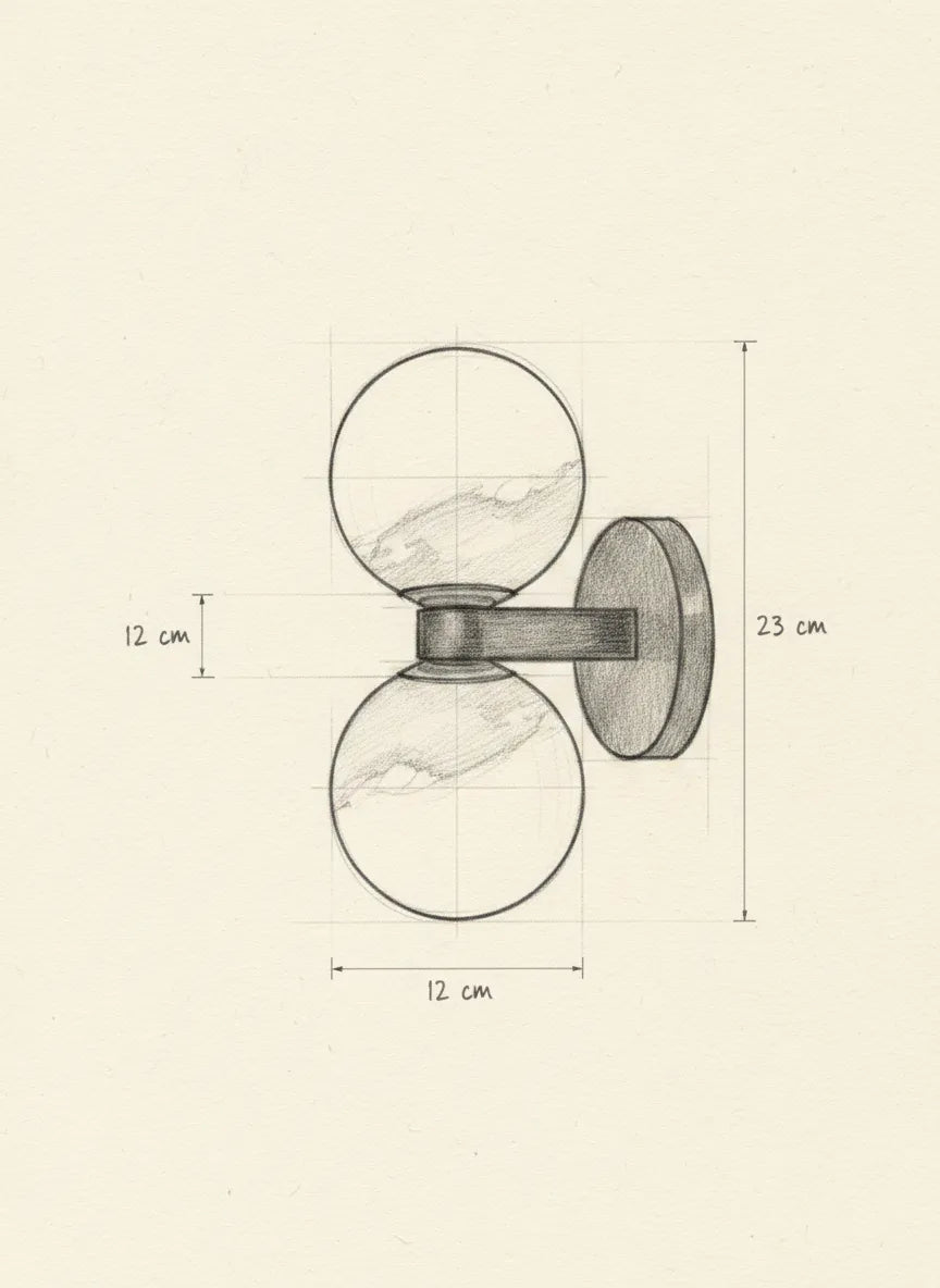 Schéma technique et dimensions — Éclipse, applique murale en marbre et laiton | Maison Beaurel