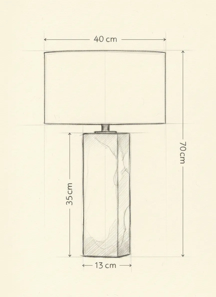 Schéma technique et dimensions — Opaline, lampe à poser en albâtre | Maison Beaurel