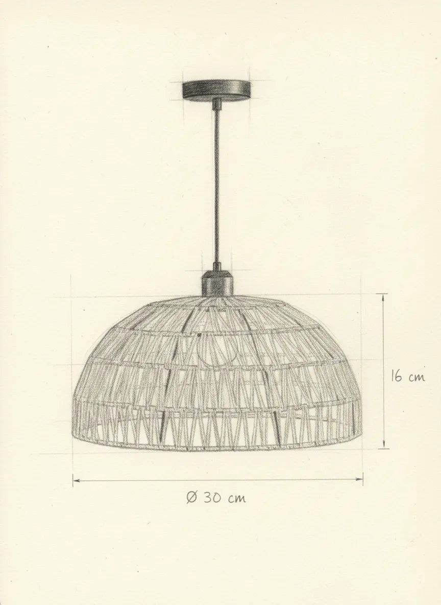 Schéma technique et dimensions — Nagomi, suspension en corde de chanvre | Maison Beaurel